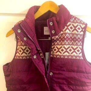 Delia’s Quilted Vest W/ Nordic Sweater Front/back Yoke -NEW!